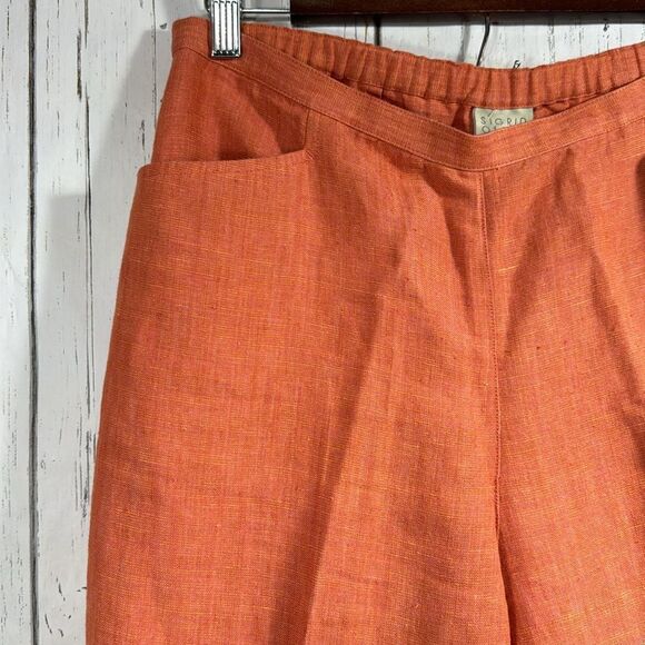 Olsen Sport 100% Linen Embroidered Crop Pants Orange Size 10 Boho Coastal Resort - Picture 3 of 16
